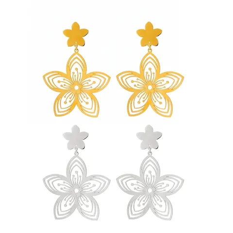 Orecchini Pendenti a Fiore Cavo in Acciaio Inossidabile Eleganti Gioielli a Petali Floreali per Donna Accessori Moda