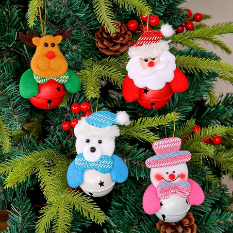Weihnachtsglocken Ornamente Cartoon Weihnachtsmann Schneemann Rentier Bär Stoff Metall Anhänger Baumschmuck Feiertag