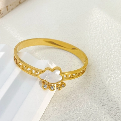 Bracciale Rigido In Acciaio Inossidabile Con Ciondolo Nuvola Bianca In Madreperla E Stelle Traforate Gioielli Per Donna