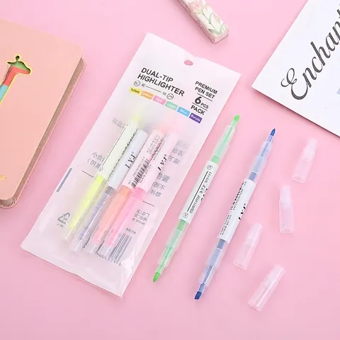Double Headed Dual Color Highlighter Pens Colorful Marking Markers For School Students Office Supplies Stationery Plastic