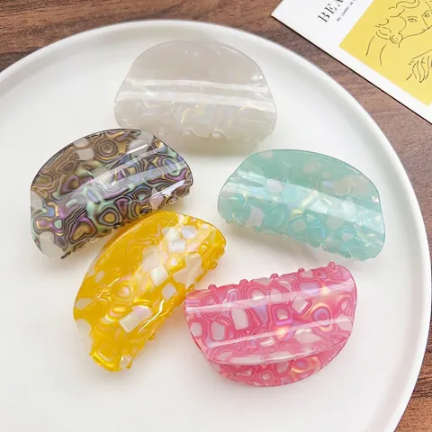 Acetate Marble Pattern Hair Claw Clip Colorful Pearlescent Shark Hairclip Geometric Headwear Accessories For Women