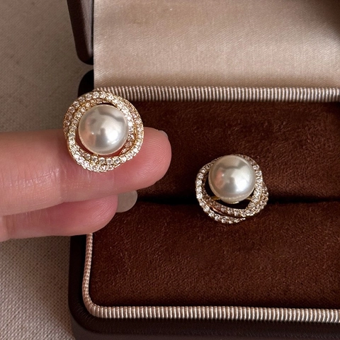 Pendientes De Perlas Artificiales Circonita Aleación Geométrico Redondo Poste De Plata De Ley 925 Joyería Elegante Vintage Mujer