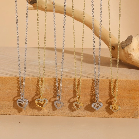 Herz Krone Stern Anhänger Halskette Kupfer Mit Zirkonia Einfacher Schicker Modeschmuck Für Damen 14K Gold Platin Plattiert