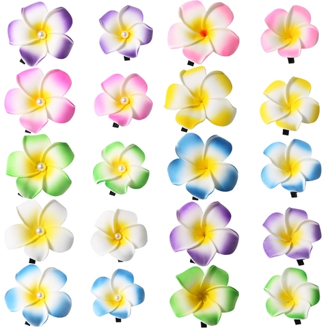 Mollette Per Capelli Con Fiori Di Plumeria Ibisco Artificiali Schiuma EVA Lega Metallo Becco D'Anatra Fermaglio Laterale Stile Vacanza Mare Donne Perla Artificial