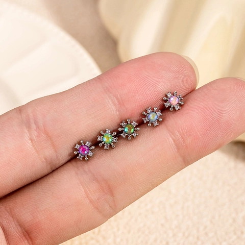 Flower Cartilage Stud Earring Stainless Steel Colorful Zircon Piercing Jewelry Screw Ball Back For Women