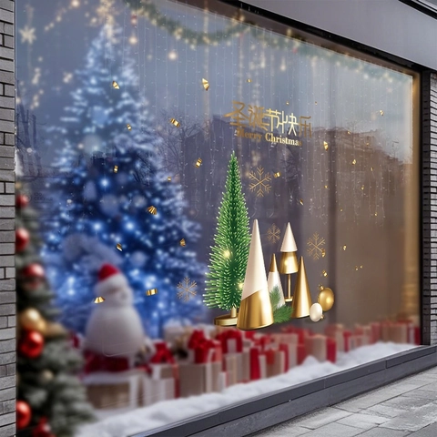 Christmas Window Stickers Static Cling PVC Double Sided Festive Christmas Tree Snowflake Decals Shop Home Holiday Decoration