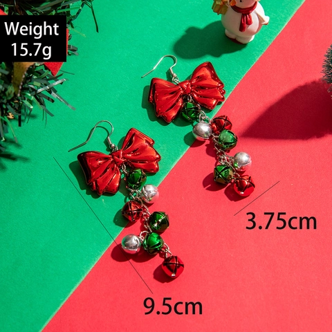 Boucles d'Oreilles De Noël Nœud Rouge Vert Cloches En Métal Colorées Flocon De Neige Bijoux De Fête Pour Femmes