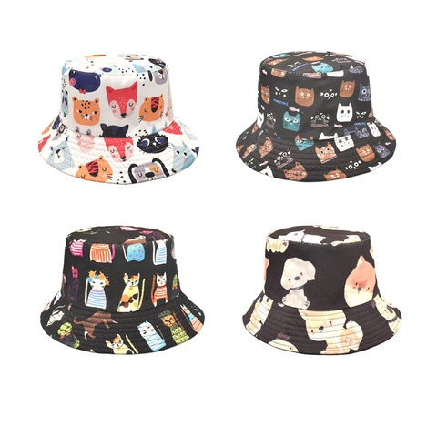Cappello Alla Pescatora Con Stampa Animali Cartoni Animati Reversibile Protezione Solare Casual Per Uomo Donna