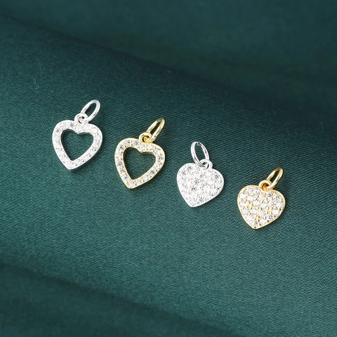 Heart Charm Pendant S925 Sterling Silver With Sparkling Cubic Zirconia For DIY Jewelry Making Necklaces Bracelets