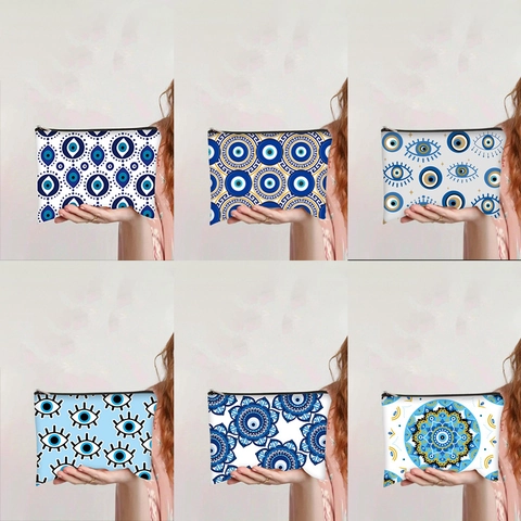 Evil Eye Kosmetiktasche Canvas Reißverschluss Kosmetikbeutel Reise Toilettenartikel Organizer Mandala Geometrischer Druck Für Damen