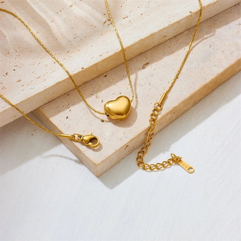 Heart Pendant Necklace Stainless Steel Minimalist Elegant 3D Love Heart Charm Jewelry Gift For Women Girls