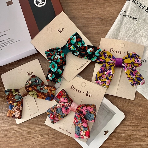 Floral Bow Hair Clips Sweet Fabric Hairpins Korean Style Velvet Barrettes For Girls And Kids