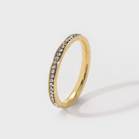 Minimalist Stainless Steel Eternity Band For Women Men Thin Rhinestone Inlaid Ring Gold Silver Black Rose Gold Color Jewelry Gift