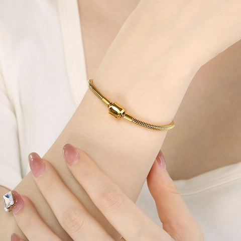 Stainless Steel Snake Chain Bracelet With Rhinestone Crown Heart Barrel Clasp For DIY Charms Elegant Jewelry