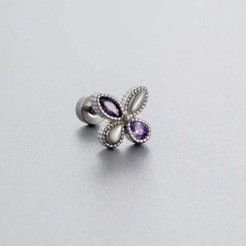 Kraakbeen Stud Oorbellen Titanium Staal Paarse Zirkoon Vlinder Ster Maan Kroon Sleutel Ontwerp Schroefsluiting Piercing Sieraden Dames