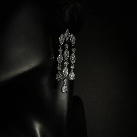 Elegant Long Tassel Dangle Earrings For Women With Zircon And Silver Earring Post For Wedding Party Luxury Jewelry