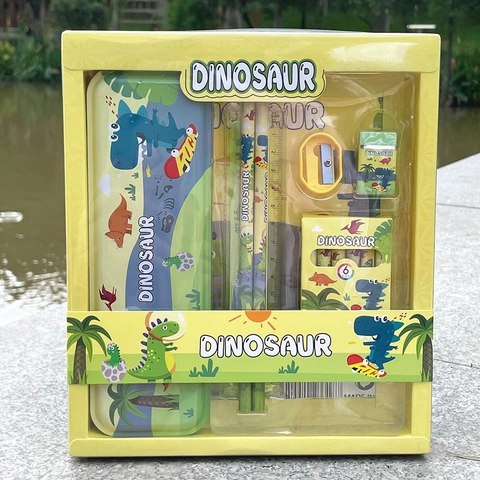 Set de Papelería para Niños Estuche de Lápices Dibujos Animados Regla Sacapuntas Goma Útiles Escolares Regalo