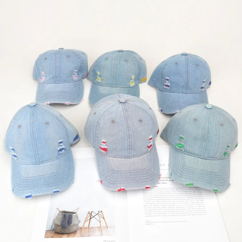 Casquette De Baseball En Jean Vintage Distressed Tattered Design Trou Broderie 1999 Ajustable Streetwear Unisexe