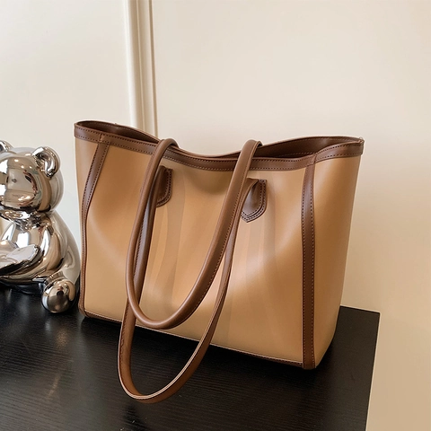 Borsa Tote Grande Capacità Donna Pelle PU Colore Solido Semplice Urbano Borsa A Tracolla