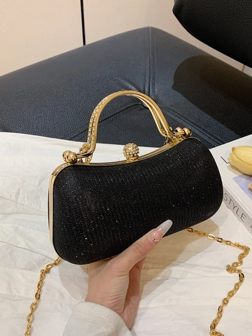 Elegant Women Evening Clutch Bag Glitter Sparkly Handbag With Rhinestone Lock And Metal Handle Chain Strap For Party Wedding