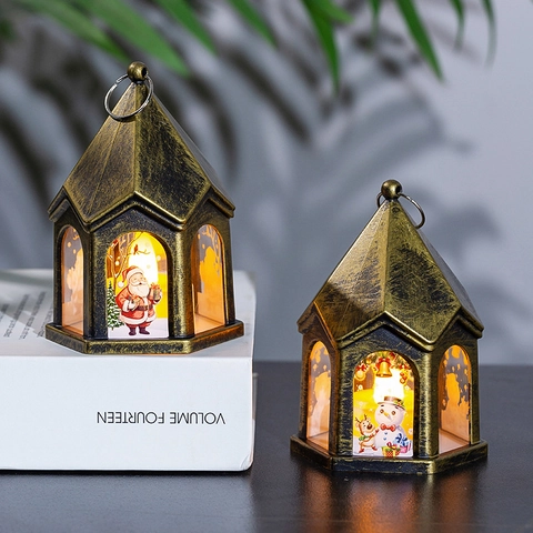 Retro Weihnachts LED Laterne Nachtlicht Weihnachtsmann Schneemann Rentier Muster Kunststoff Warmes Licht Tischdekoration