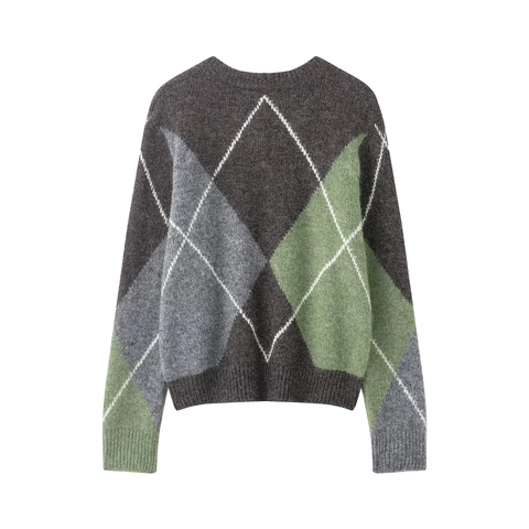 Maglione In Maglia Argyle Da Donna Scollo A V Maniche Lunghe Motivo Geometrico Vintage Top Casual Morbido
