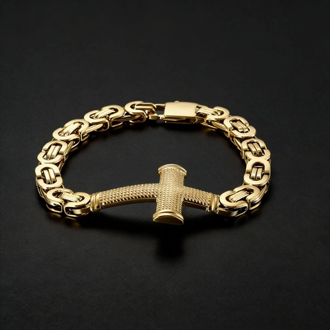 Bracciale Da Uomo In Acciaio Inossidabile Con Ciondolo A Croce Catena Bizantina Gioielli Hip Hop Religiosi