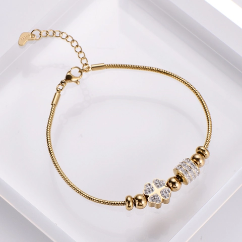 Kleeblatt Charm Armband 18K Vergoldeter Edelstahl Mit Zirkonia Schlangenkette Herzanhänger Für Damen
