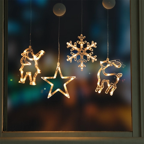 Luci Appese Per Finestra Di Natale LED Bianco Caldo Lampada A Ventosa In Plastica Per Decorazione Interni Babbo Natale Alce Fiocco Di Neve