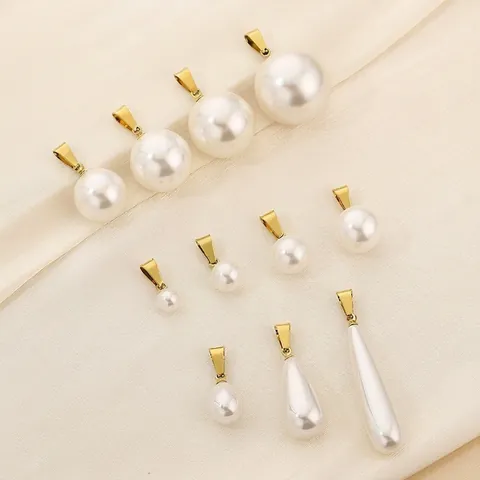 Pendente Perla Artificial Di Conchiglia Bianca Con Chiusura In Acciaio Inossidabile Per Creazione Gioielli DIY Moda Donna Elegante Goccia Tonda