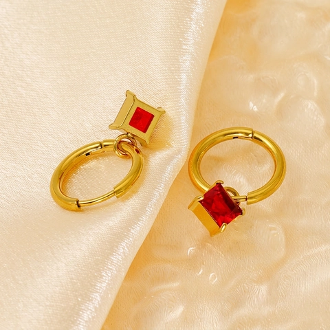 Colorful Square Zircon Hoop Earrings Stainless Steel 18K Gold Plated Geometric Elegant Jewelry For Women