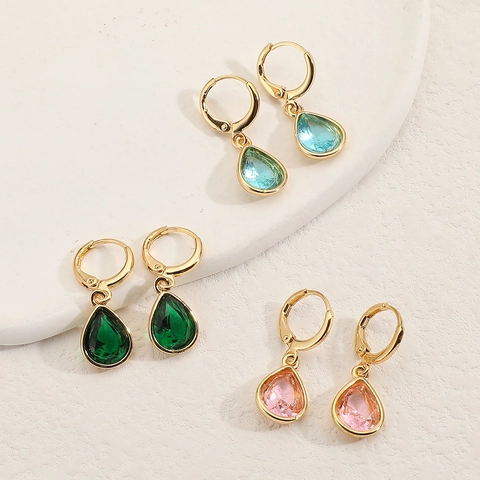 Orecchini Pendenti A Goccia Rame Placcato Oro Con Zirconia Cubica Taglio A Pera Gioielli Da Donna