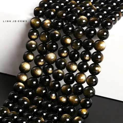 Natural Gold Sheen Obsidian Silver Obsidian Round Loose Beads For DIY Jewelry Making Bracelet Supplies Smooth Faceted