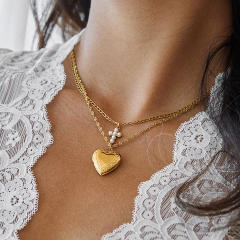Collana In Acciaio Inossidabile Per Donna Placcata Oro Croce Perla Artificial Cuore Ciondolo Elegante Gioielli Alla Moda Impermeabile
