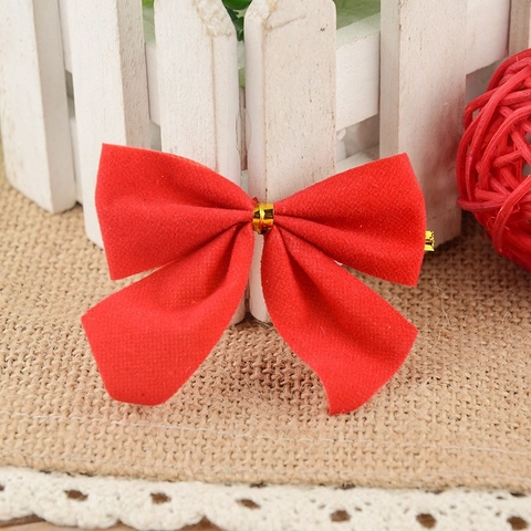 Lazos De Navidad Terciopelo Flocado Con Lazos Dorados Para Árbol Guirnalda Envoltura De Regalos Decoración Festiva Roja