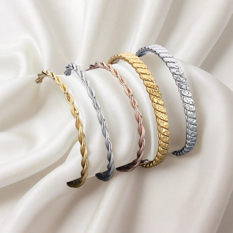 Twisted Rope Cuff Bracelet Stainless Steel C Shaped Open Bangle Adjustable Minimalism Jewelry Unisex Stylish Gift