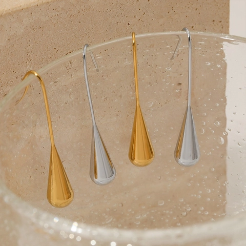 Long Teardrop Earrings Stainless Steel PVD Plated Minimalist Chic Water Drop Dangle For Women Non Fading