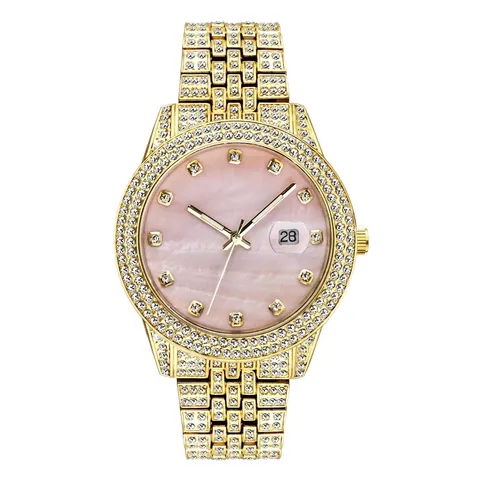 Orologio Uomo Lusso Quarzo Iced Out Rhinestone Lega Calendario Luminoso Stile Hip Hop Moda Da Polso