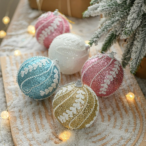 Kerstboom Ballen Ornamenten Glinsterend Schuim Wit Kantpatroon Hangende Feestdecoratie Voor Thuisfeest