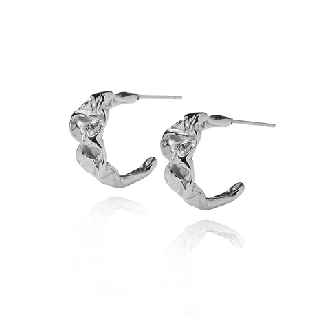 Titanium Steel Crumpled Paper Texture Hoop Earrings Silver Molten Lava Irregular Exaggerated Minimalist Jewelry For Women