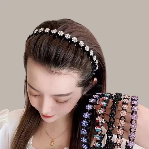 Cerchietto Fiori In Strass Antiscivolo Ondulato Plastica Cerchio Per Capelli Con Denti Stile Coreano Elegante Donna