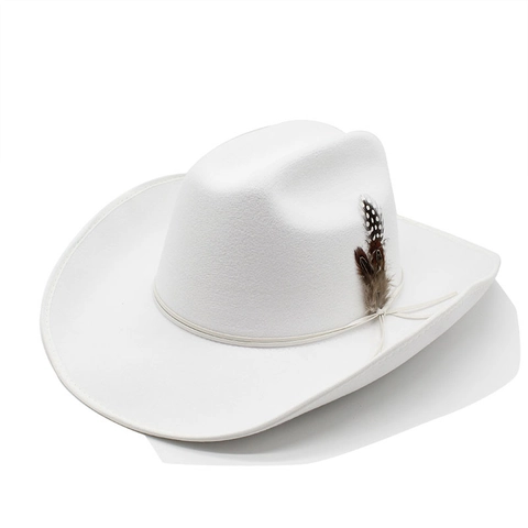 Western Cowboy Hat Wool Felt Wide Brim With Feather Decoration Ethnic Style Outdoor Sun Hat For Men Women
