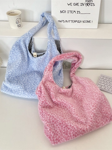 Sac Cabas En Peluche Léopard Femmes Sac À Bandoulière Fausse Fourrure Grande Capacité Main Avec Doublure À Carreaux Automne Hiver