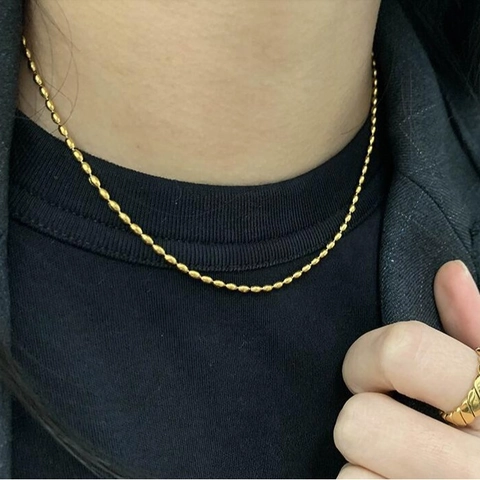Collar De Cadena De Cuentas Minimalista Para Mujer Acero De Titanio Chapado En Oro 18K Al Vacío Gargantilla