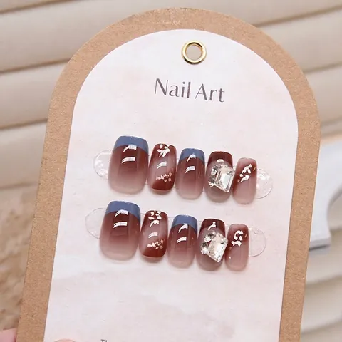 Französische Luxus Gradient Press On Nägel Handgemachte Quadratische Falsche Nägel Mit Strass Und Goldfolie Elegante Maniküre
