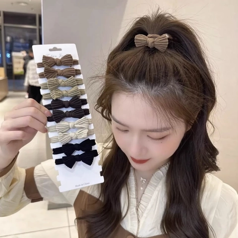 Bow Hair Ties Ribbed Fabric Elastic Seamless Ponytail Holders Korean Sweet Style Accessories For Women Girls