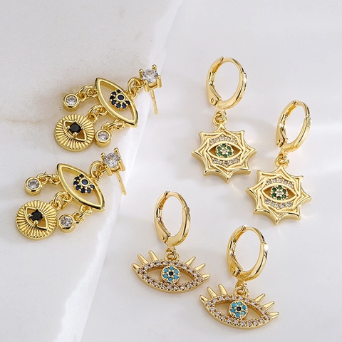 Orecchini Vintage Evil Eye Star Da Donna In Rame Placcato Oro 18K Con Zirconi Colorati Design Di Nicchia