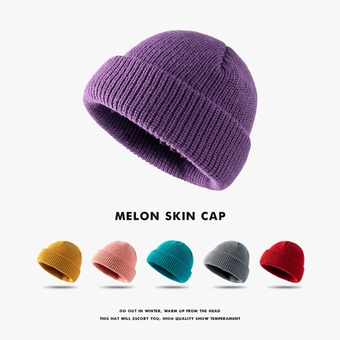 Unisex Acrylic Ribbed Knitted Beanie Hat Warm Solid Color Brimless Skull Cap Winter Outdoor Fashion Accessory