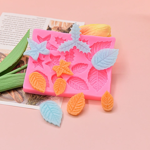 Leaf Shaped Silicone Mold For Fondant Cake Chocolate DIY Craft Baking Tool Pink Textured Design