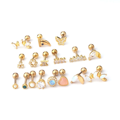 Bijoux De Piercing Stud D'oreille Cartilage En Acier Inoxydable Avec Zircon Et Opale Synthétique Fermoir À Vis Papillon